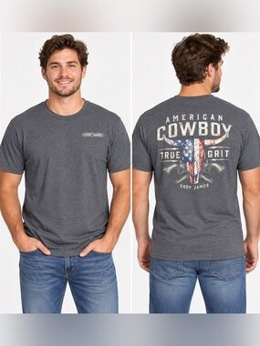 Cody James Large American Cowboy True Grit Graphic T-Shirt Western Gray